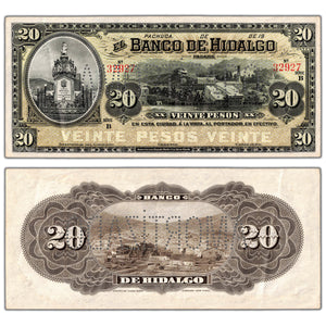 Mexico Banco de Hidalgo ND (1902-14) 20 Pesos Remainder Note P #S307r2 - About EF
