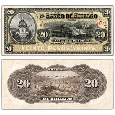 Mexico Banco de Hidalgo ND (1902-14) 20 Pesos Remainder Note P #S307r2 - About EF