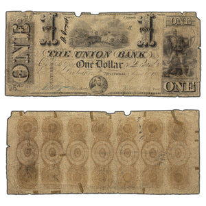 SOLD $1 1838 The Union Bank Montreal Canada Note #725-16-02