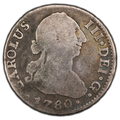 Spain 1780 Seville 2 Two Reales Silver Coin