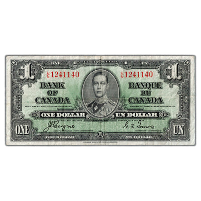 $1 1937 Bank of Canada Note Coyne-Towers U/N Prefix BC-21d - VF