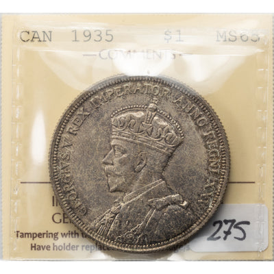 SOLD Canada 1935 $1 Silver Dollar Coin - ICCS MS-65