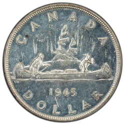 Canada 1945 5/5 $1 Silver Dollar Coin - AU (lt. cleaned)