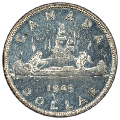 Canada 1945 5/5 $1 Silver Dollar Coin - AU (lt. cleaned)