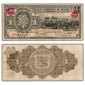 SOLD Mexico El Banco Oriental 1914 1 One Peso Note P #S388a - Hole