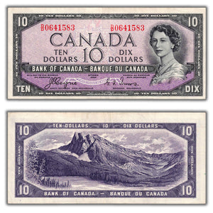 SOLD $10 1954 Bank of Canada Note Devil Face D/D Prefix BC-32a - VF/EF