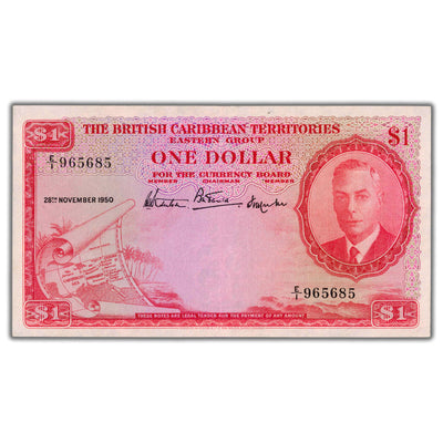 SOLD British Caribbean Territories 1950 $1 One Dollar Note P #1 - EF