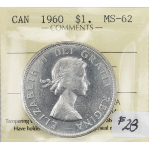 SOLD Canada 1960 $1 Silver Dollar Coin - ICCS MS-62