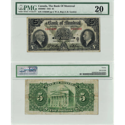 SOLD $5 1935 Bank of Montreal Canada Chartered Note #505-60-02 - PMG VF-20