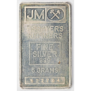 SOLD Johnson Matthey JM 5 Gram .999 Silver Bar