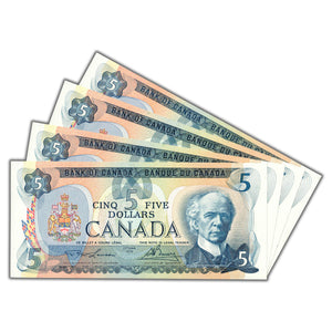 SOLD $5 1979 Bank of Canada Notes Lawson-Bouey BC-53a - 4 Consecutive - Ch UNC