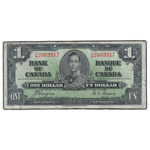 SOLD $1 1937 Bank of Canada Note O/M Changeover Prefix BC-21d - Fine
