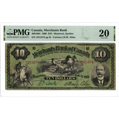 $10 1906 Merchants Bank of Canada Chartered Note #460-16-04 - PMG VF-20