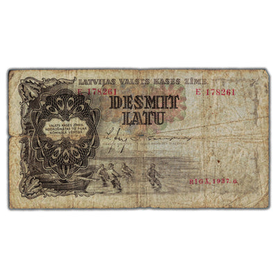Latvia 1937 10 Ten Latu Note P #29a - Circulated