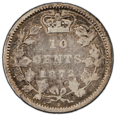 SOLD Canada 1872-H 10 Cents Dime Silver Coin - Key Date - VG