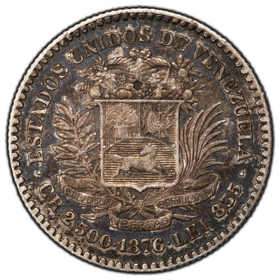SOLD Venezuela 1876-A 10 Centavos Silver Coin Y #13.1