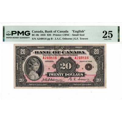 SOLD $20 1935 Bank of Canada Note English Text Small Seal BC-9b - PMG VF-25