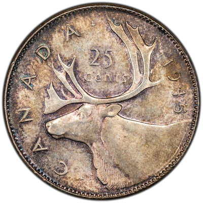 Canada 1945 25 Cents Quarter Silver Coin - MS-62