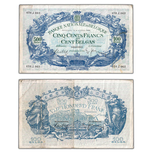 SOLD Belgium 1938 500 Francs / 100 Belgas Note P #109