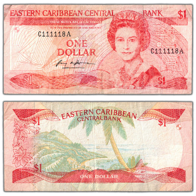East Caribbean States ND (1988-89) $1 One Dollar Note P #21 - Near Solid Serial
