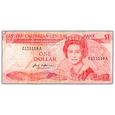 East Caribbean States ND (1988-89) $1 One Dollar Note P #21 - Near Solid Serial