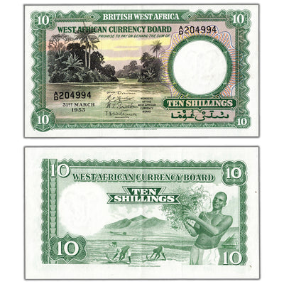 SOLD British West Africa 1953 10 Ten Shillings Note P #9a - AU
