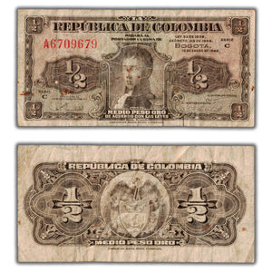 SOLD Colombia 1948 1/2 Half Peso Oro Note P #345a