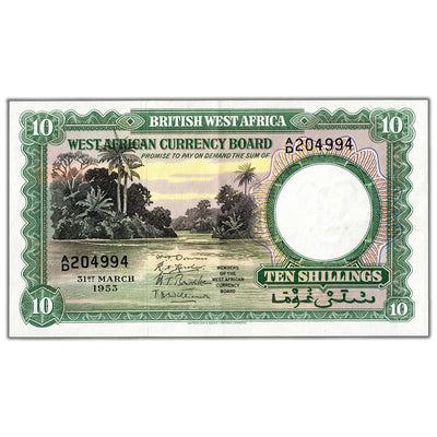 SOLD British West Africa 1953 10 Ten Shillings Note P #9a - AU