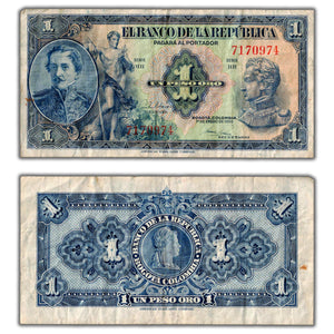 SOLD Colombia 1950 1 One Peso Oro Note P #380f