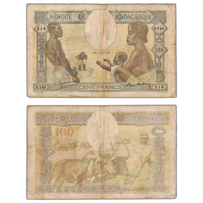 Madagascar 1940 100 Francs Note Signature 2 P #40 - Circulated