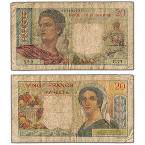 SOLD Tahiti ND (1951-63) 20 Twenty Francs Note P #21c - Circulated (pinholes)