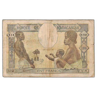 Madagascar 1940 100 Francs Note Signature 2 P #40 - Circulated