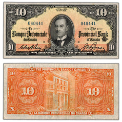 SOLD $10 1936 Banque Provinciale du Canada Chartered Note #615-28-06 - VF