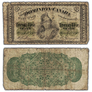 SOLD 25 Cents 1870 Dominion of Canada Shinplaster Note Plain DC-1c - Pinholes