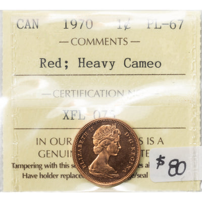 SOLD Canada 1970 1 Small Cent Coin - ICCS PL-67 Red Heavy Cameo
