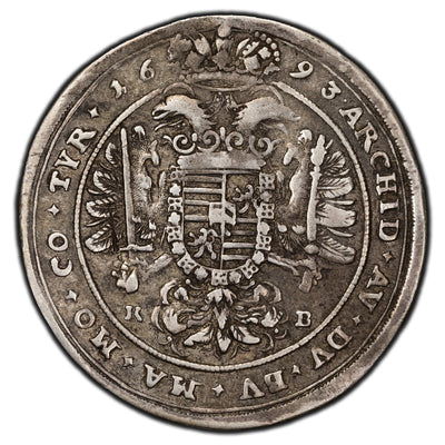Hungary 1693 1/4 Thaler Silver Coin EH #1049 - Scarce One Year Type - Bend