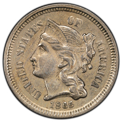 United States 1865 3 Cents Coin - Cleaned
