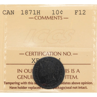 Canada 1871-H 10 Cents Dime Silver Coin - ICCS F-12