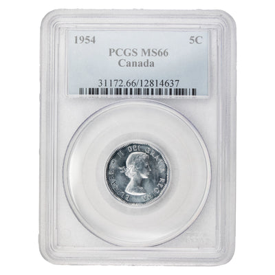 SOLD Canada 1954 5 Cents Nickel Coin - PCGS MS-66