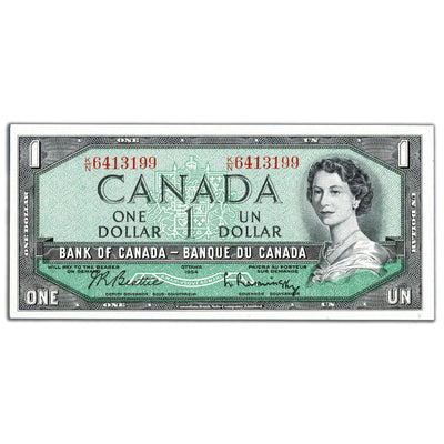 SOLD $1 1954 Bank of Canada Note Beattie-Rasminsky K/N Prefix BC-37b - Light Handling