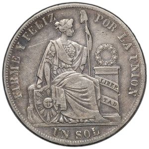 SOLD Peru 1885 RD/BV 1 Sol Silver Coin KM #196.22