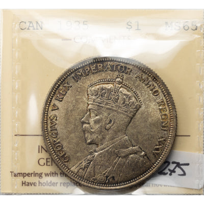 SOLD Canada 1935 $1 Silver Dollar Coin - ICCS MS-65