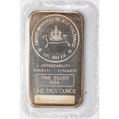 SOLD Empire Industries Inc Montreal 1oz .999 Fine Silver Bar - Cracked Sealed