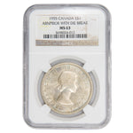 Canada 1955 Arnprior w/ Die Break $1 Silver Dollar Coin - NGC MS-63