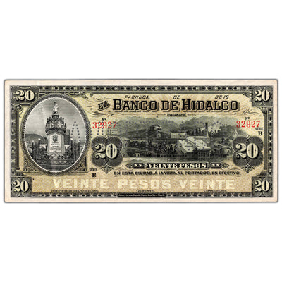 Mexico Banco de Hidalgo ND (1902-14) 20 Pesos Remainder Note P #S307r2 - About EF