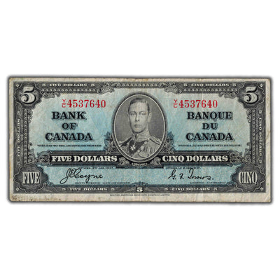 $5 1937 Bank of Canada Note Coyne-Towers Y/C Prefix BC-23c - Fine