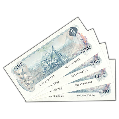 SOLD $5 1979 Bank of Canada Notes Lawson-Bouey BC-53a - 4 Consecutive - Ch UNC