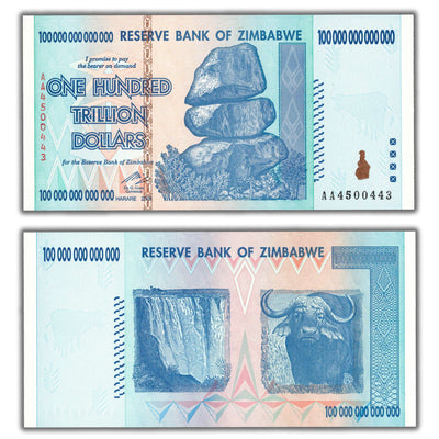SOLD Zimbabwe 2008 100 Trillion Dollars Note P #91 - Uncirculated
