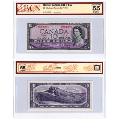 SOLD $10 1954 Bank of Canada Note Devil Face D/D Prefix BC-32a - BCS AU-55
