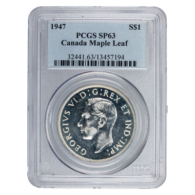 SOLD Canada 1947 Maple Leaf $1 Silver Dollar Coin - PCGS Specimen SP-63